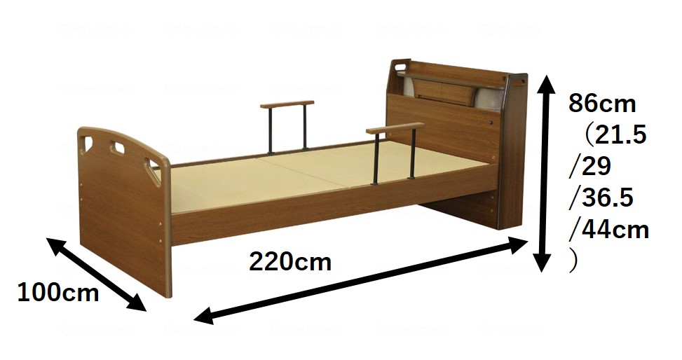 木製畳ベッド（手摺2個付）【TFB-290BR】寸法