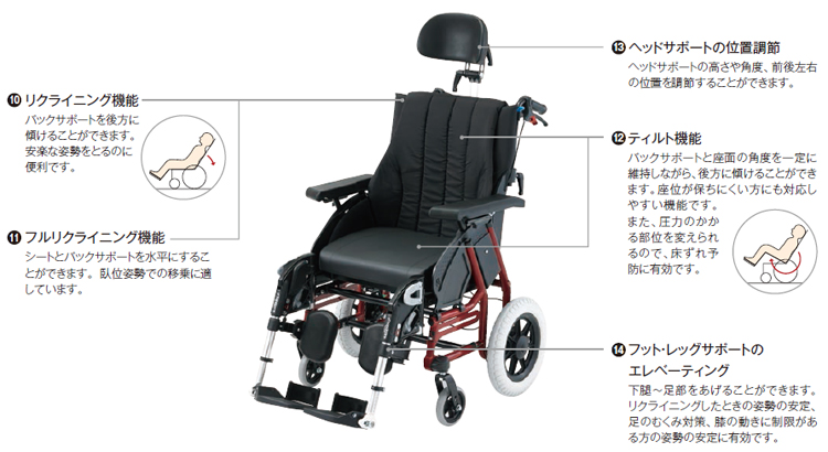 T635シリーズ車椅子 エアータイヤ リクライニング式 ティルト リクライニング けあ太朗